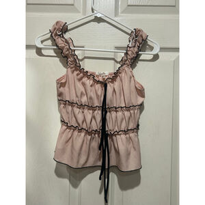 Women's Sugarkiss Pink & Black Ruffled Tank Top M